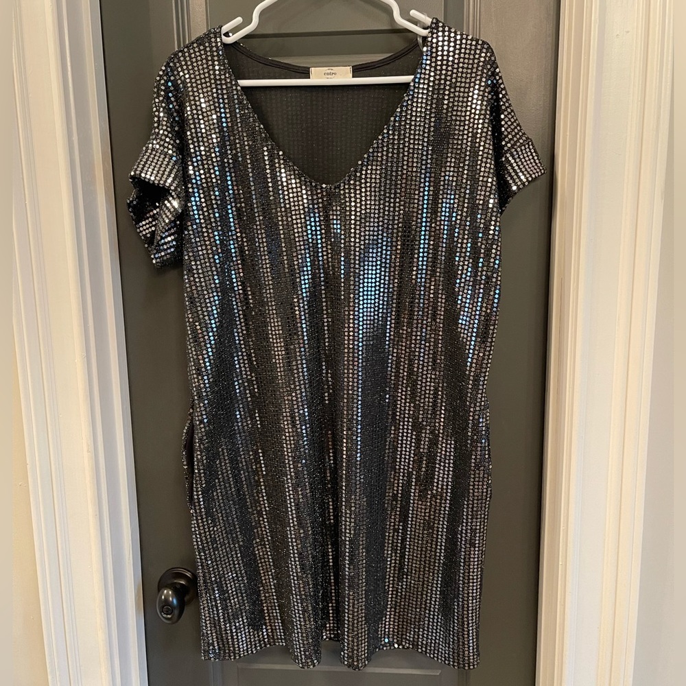Sequined vneck dress with pockets